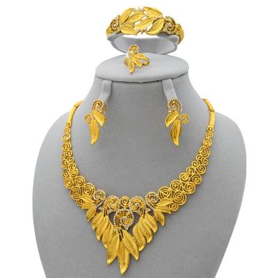 China Luxury Nigerian Dubai Necklace Romantic Bridal Jewelry Sets Ethiopian 24K Gold Plated Jewelry Sets Necklaces Romantic Alloy for sale