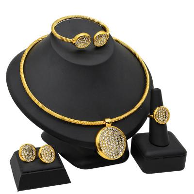 China African Indian Jewelry Ring For Women Party Wedding Ethiopia Dubai 24K Gold Jewelry Set Romantic Luxury Earring Headscarf Necklace for sale