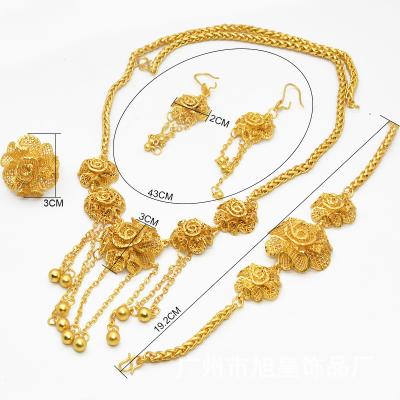 China Romantic Dubai Gold Plated Bridal Jewelry Sets Jewelry Women Bracelets Necklace Earring Set Heavy Jewelry Sets for sale