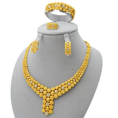 China Dubai Romantic Gold Bridal Jewelry Sets For Indian Necklace Crystal Ring African Jewelry Sets Women Bracelet Earrings Wedding Party for sale