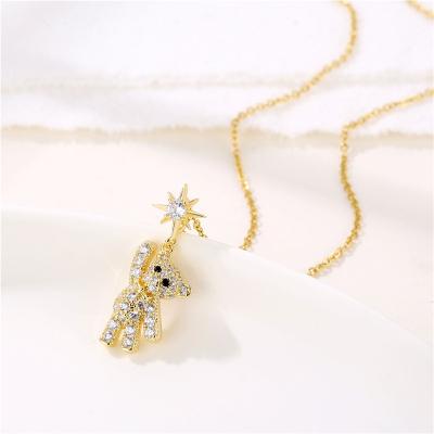 China Fashionable Gift Fine 18K Gold Plated Bear Chain Pendant Necklace Wedding For Women Temperament Jewelry Shining Bear Necklace for sale