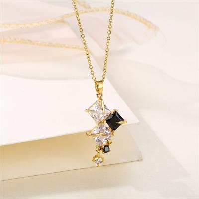 China TRENDY Stainless Steel Necklace For Women Statement Boho Charm Choker Necklace White Black Square Engagement Jewelry for sale