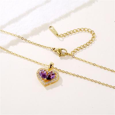 China FASHIONABLE Neck Pendant Jewelry Necklaces Chain Birthday Choker Gold Present Gift For Women Girl Stainless Steel Purple Heart Necklace for sale