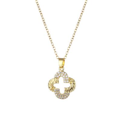 China TRENDY Fashion Elegant Flower Chain Hexagram Zircon Necklace For Women New Stainless Steel Female Party Gift Trendy Neck Jewelry for sale