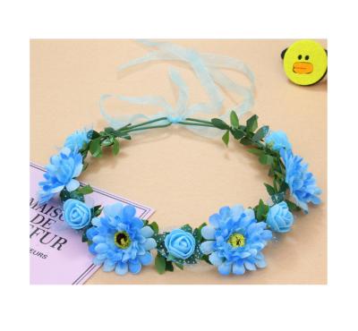 China Beautiful/Sweet Artificial Flower Garland Bride Hot-selling Women Wedding Flower Garland Crown Headband Floral Hair Wreath Headband for sale