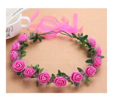 China Floral Garland Girl Wreath Elastic Hair Headband Beautiful/Sweet Bride Flower Crown Hairband Rope Wedding Accessories Party Cosplay Headpiece for sale