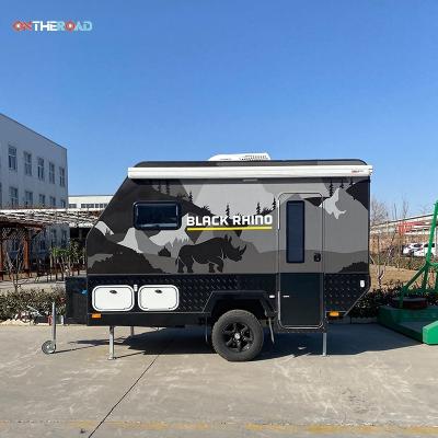 China Custom Paint Hard Top Off Road Hybrid Travel Trailer Caravan Road Press On Camper With Glossy Layout for sale