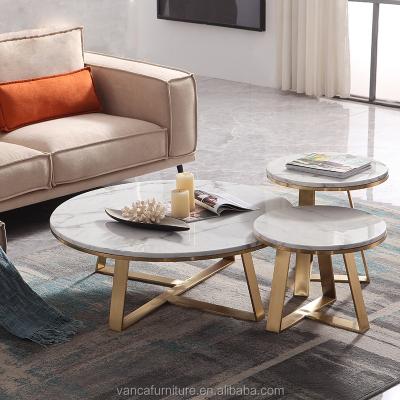 China Modern& luxury modern living room style high end abstract metal furniture 3 piece coffee table set for sale