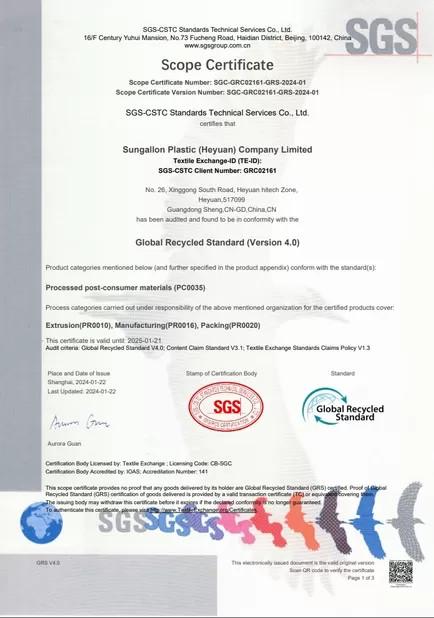 Scope Certificate - sungallon plastic (heyuan) company limited