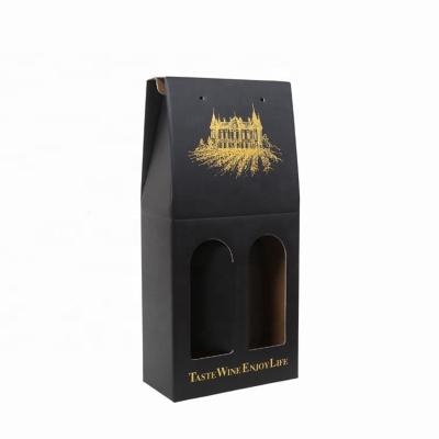 China Recycled Materials Recycled Custom Personalized Wine Glass Cardboard Bottle Carrier Wine Storage Gift Packaging Box With Handle for sale