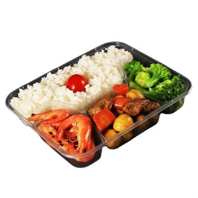 China Disposable Black Microwavable PP Food Bowl With Lid Take Out Compartment Plastic Food Packing Container for sale