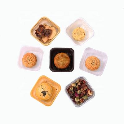 China Custom Mini Food Sensitive Color Plastic Dessert Moon Cake Small Cookies Blister Disposable Packing Trays for sale