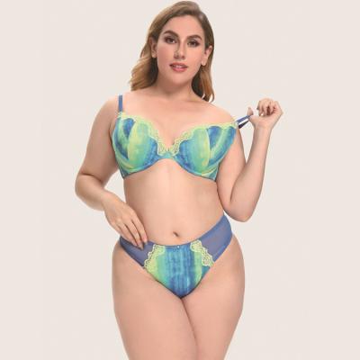 China QUICK DRY big szie bra and plus size European and American 95E 100E support tie dye print big and American female panties set for sale