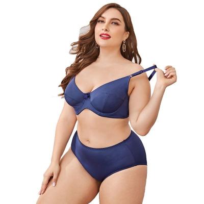 China Large cup size plus size E firm 2 piece fat women underwire bra panties color plus size bra and panty set for sale