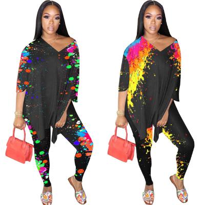 China Viable Fashion Black Color Women 2 Piece Set Streetwear T-shirt Pencil Pants Tie Dyed Outfits Plus Size Two Piece Set Item Stocks News for sale