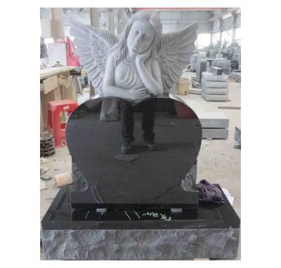 China Modern Black Headstone with Angel Wing Angel Heart Shape Headstone Tombstone for sale