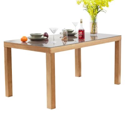 China Other New Modern Design Tempered Glass Top Rectangular Dining Table Furniture Fashionable Elegant Household With Solid Wood Legs for sale