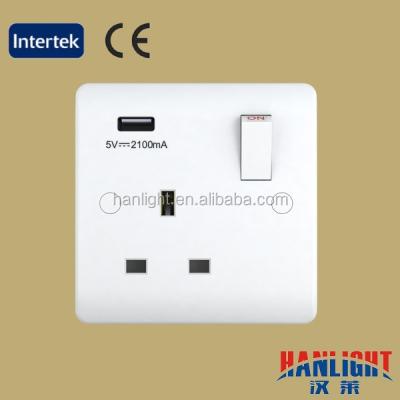 China Commercial Band Switched 13A 1 Outlet with 1x2.A USB Chargers for sale