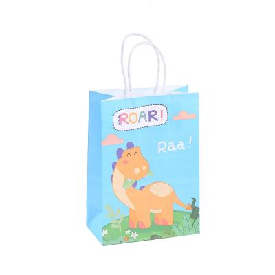 China Brown Kraft Paper Dinosaur Hand Printed Cartoon Shopping Bag for Clothing in Shopping Mall for sale