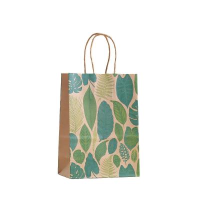 China Gravnre Printing Green Plant Paper Bag for Food Snacks Packaging Mori Party Gift Bag for sale