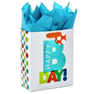 China Craft Happy Birthday Gift Bag With Customized Logo For Birthday Shopping Tote Paper Bag for sale