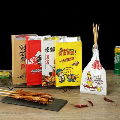 China Customized Logo Custom Grease-Proof Waterproof Milk BBQ Food Takeout Kraft Paper Bag for sale