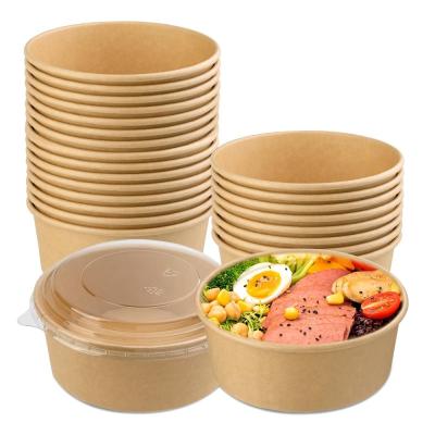 China Custom Disposable Food Salad Packing Containers Takeaway Kraft Paper Bowls with Matt Lamination for sale