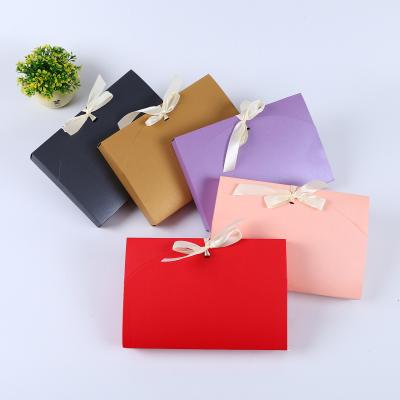 China Custom Logo Square Kraft Cardboard Paper Gift Boxes With Ribbon Eco-Friendly Material for sale