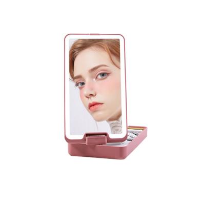 China Single Side LED Makeup Mirror Plastic Black White Single Storage Lighted Touch Switch Lighted Makeup Mirror ABS Square Chassis Lighted Makeup Mirror Set for sale