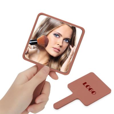 China Personalized Custom Black Logo Small Luxury Fashionable Pink White Square Makeup Portable Hand Mirror for sale