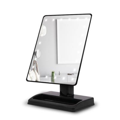 China Odm Logo Black White Square Rotatable OEM Lighted Touch Switch Table Desk Custom Lighted Desk Led Light Cosmetic Vanity Makeup Mirror for sale