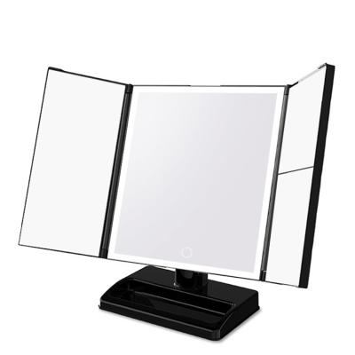 China 2x 10x Desk 2x 10x Lighted ODM Triple Table Square OEM Touch Sensor Three Logo Magnifying Led Vanity Makeup Mirror With Light for sale