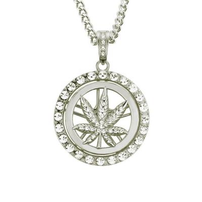 China Hip Hop Running Hip Hop Chain With Diamond Alloy And Maple Leaf Turntable Pendant Necklace for sale