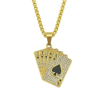 China Hip Hop Hip Hop Gold Box Running Chain With Alloy And Rhinestone Playing Cards Pendant Necklace for sale