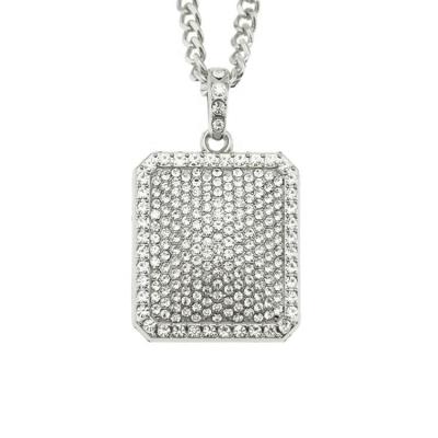 China Hiphop Running Hip Hop Snake Chain With Alloy And Rhinestone Square Military Badge Bling Pendant Necklace for sale