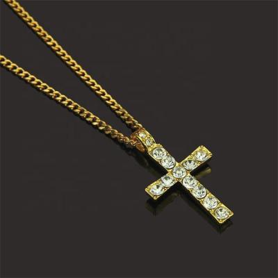 China Hip Hop Running Hip Hop Chain With Alloy And Rhinestone Cross Pendant Necklace For Men for sale