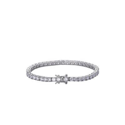 China Running Hiphop Platinum Color Plating With Zircon And 3mm Single Row S925 Silver 4mm Tennis Chain Bracelet for sale