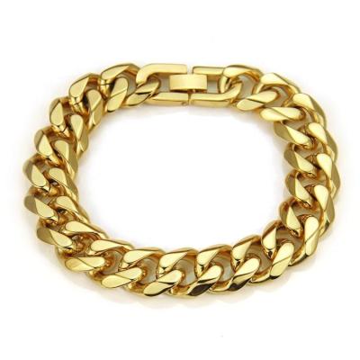 China Hiphop Hip Hop 15mm Miami Stainless Steel Running Shiny Cuban Chain Bracelet for sale