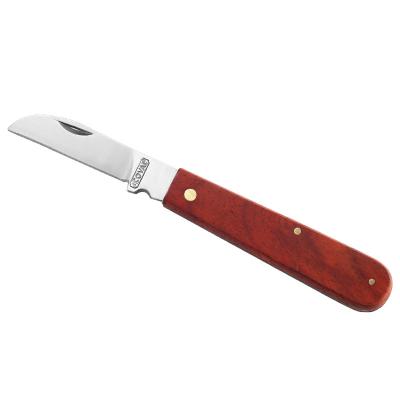 China Easy Control Folding Wooden Handle Stainless Steel Garden Knife Plant Fruit Grafting Knife Electrician Insulation Blade Cable Stripper for sale