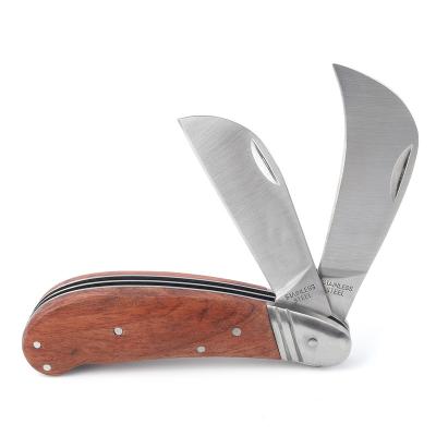 China Non-variable Professional Garden Grafting Tools Wood Handle Multi Function Folding Grafting Knife for sale