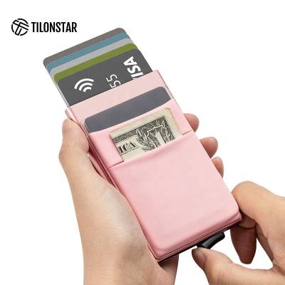 China Anti Theft Rfid Blocking Metal Card Holder Noise Mobile Phone Card Holder Stick To Wallet Phone for sale