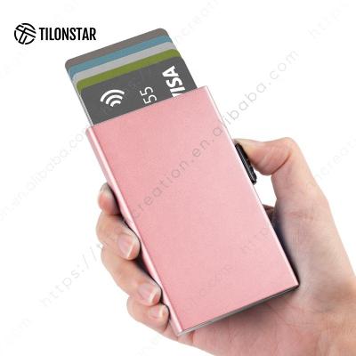 China Anti-theft Rfid Blocking Prepare To Board Men's Card Credit Wallet Porte Slim Card Rfid Blocking Sliding Card Holders Metal Wallets Aluminum Card Wallet for sale