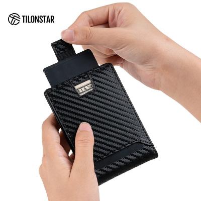 China TILONSTAR Multi-color RFID Men's Slim Front Pocket Men's Leather Wallet Rfid Card Holder With Money Pocket Carbon Fiber Wallets for sale