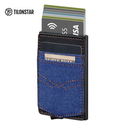 China additional card slots & Money Pocket Customized ID Card Holder Denim Wallet Aluminum Rfid Business Card Holders for sale