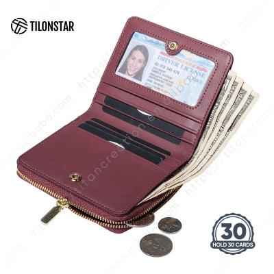 China Designer Multicolor Womens Leather RFID Wallets Leather Rfid Blocking Zipper Wallet Ladies Pinch Wallet Luxury for sale