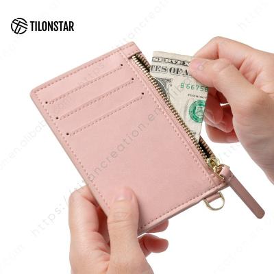 China RFID American Ladies Wallet Coin Small Clip Genuine Leather Women Zipper Wallet Custom Leather Purse With Logo for sale