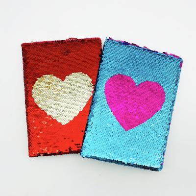 China Hardcover Custom Design Heart Shaped Reversible Sequin Diary Notebook For Kids for sale