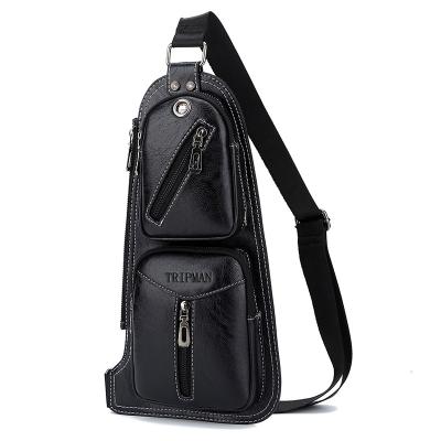 China High Quality TRIPMAN Custom Hole Waterproof Cable Leather Men's Trunk Bag PU Earphone Earphone Messenger Single Crossbody Shoulder Waist Bag for sale