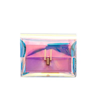 China High Quality Glitter Luxury Cross - Clear Transparent PVC Girls Rainbow Holographic Body Chain Purse Women Freeze Purse for sale