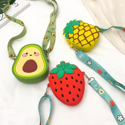 China Mini Lovely Waterproof Cute Pineapple Avocado Silicone Rubber Baby Kids Child Wallet Coin Purse With Fruit Shape for sale